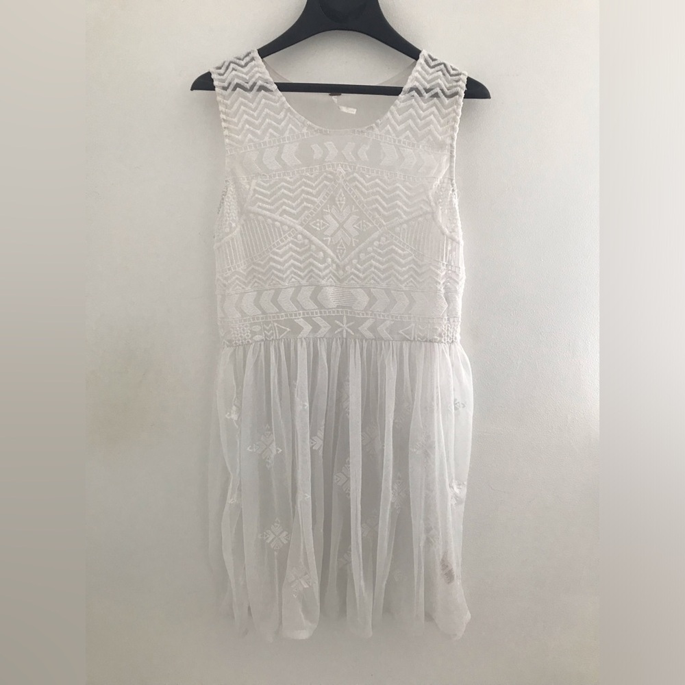 Free People Geo Embroidered Fit and Flare Lace Slip Dress - Picture 5 of 7